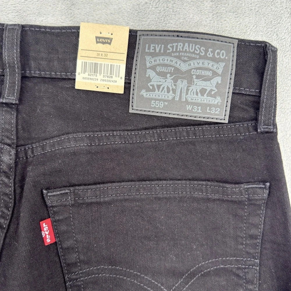 Levi's 559 Jeans Mens W31 L32 Relaxed Straight Slim Fit Stretch Black Denim